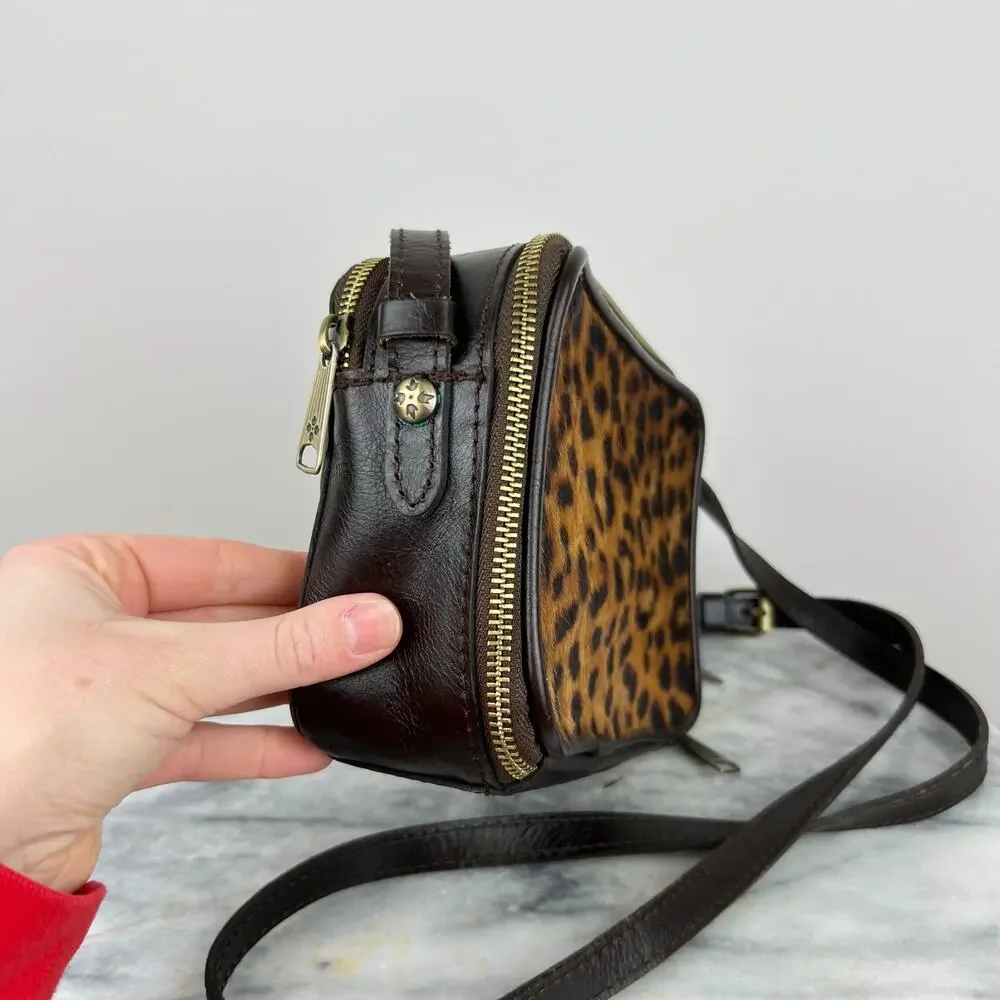 Patricia Nash Leopard Haircalf Rimini Double Zip Box Crossbody Bag